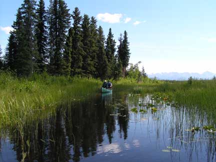 canoeing on a lake in Alaska