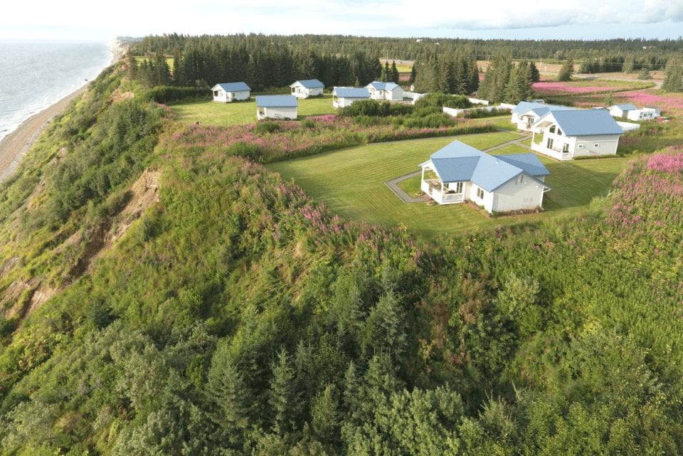 birds eye view of alaskan inlet town