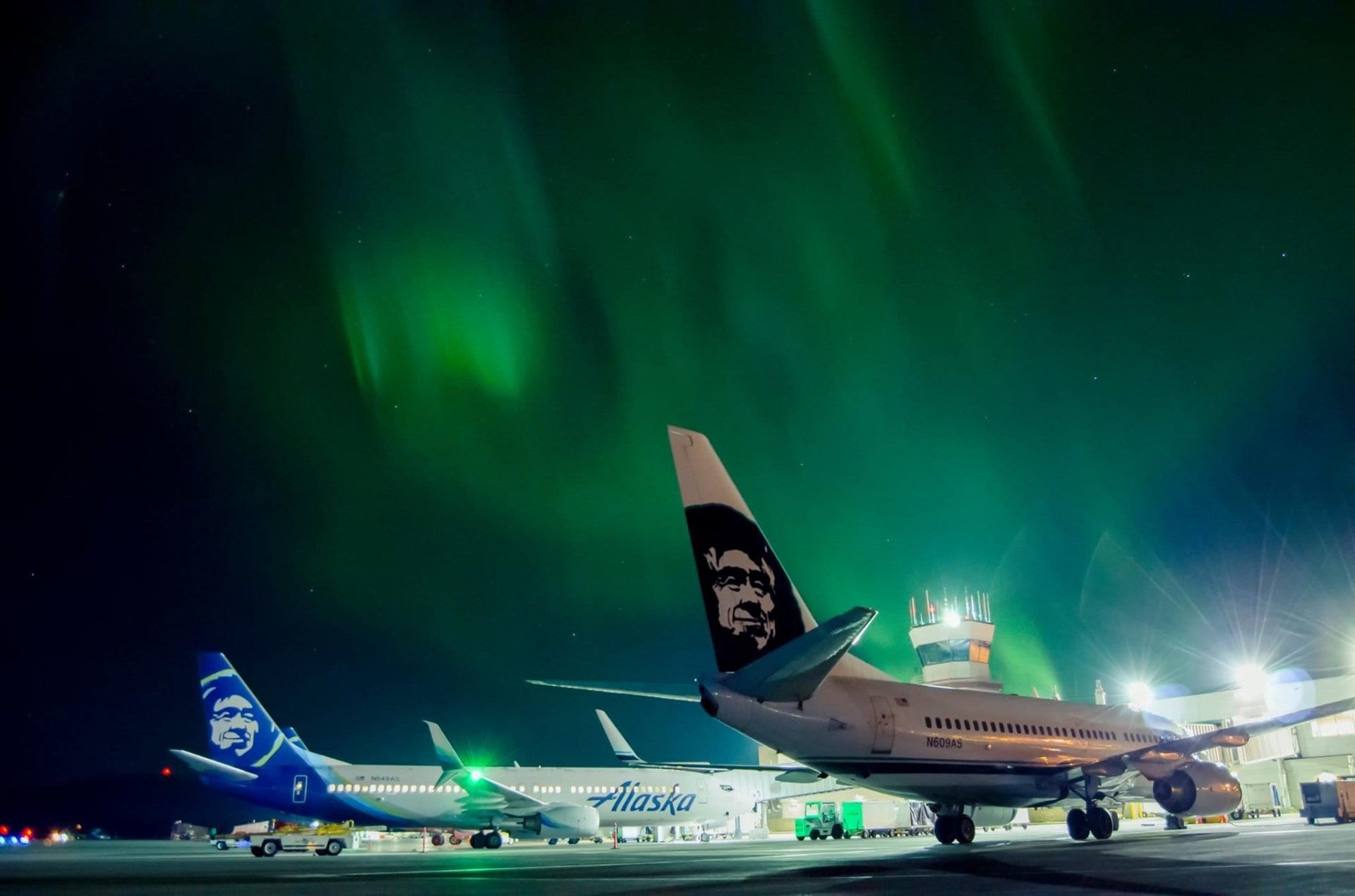 northern lights over anchorage airport
