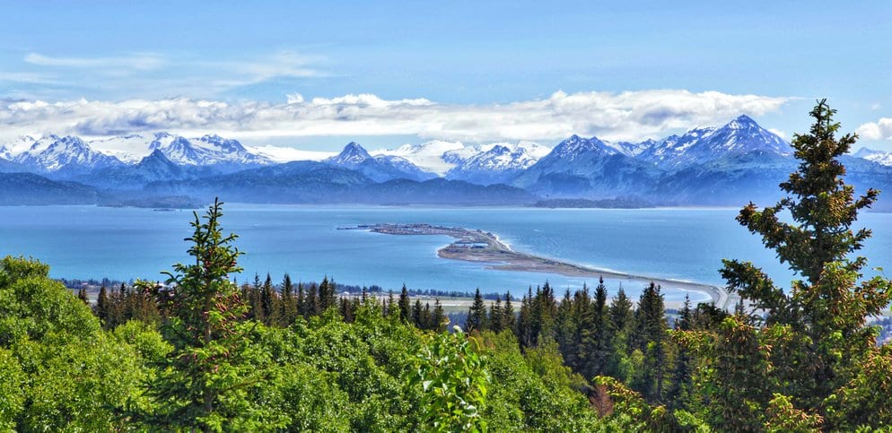 Alaska mountain range over the water