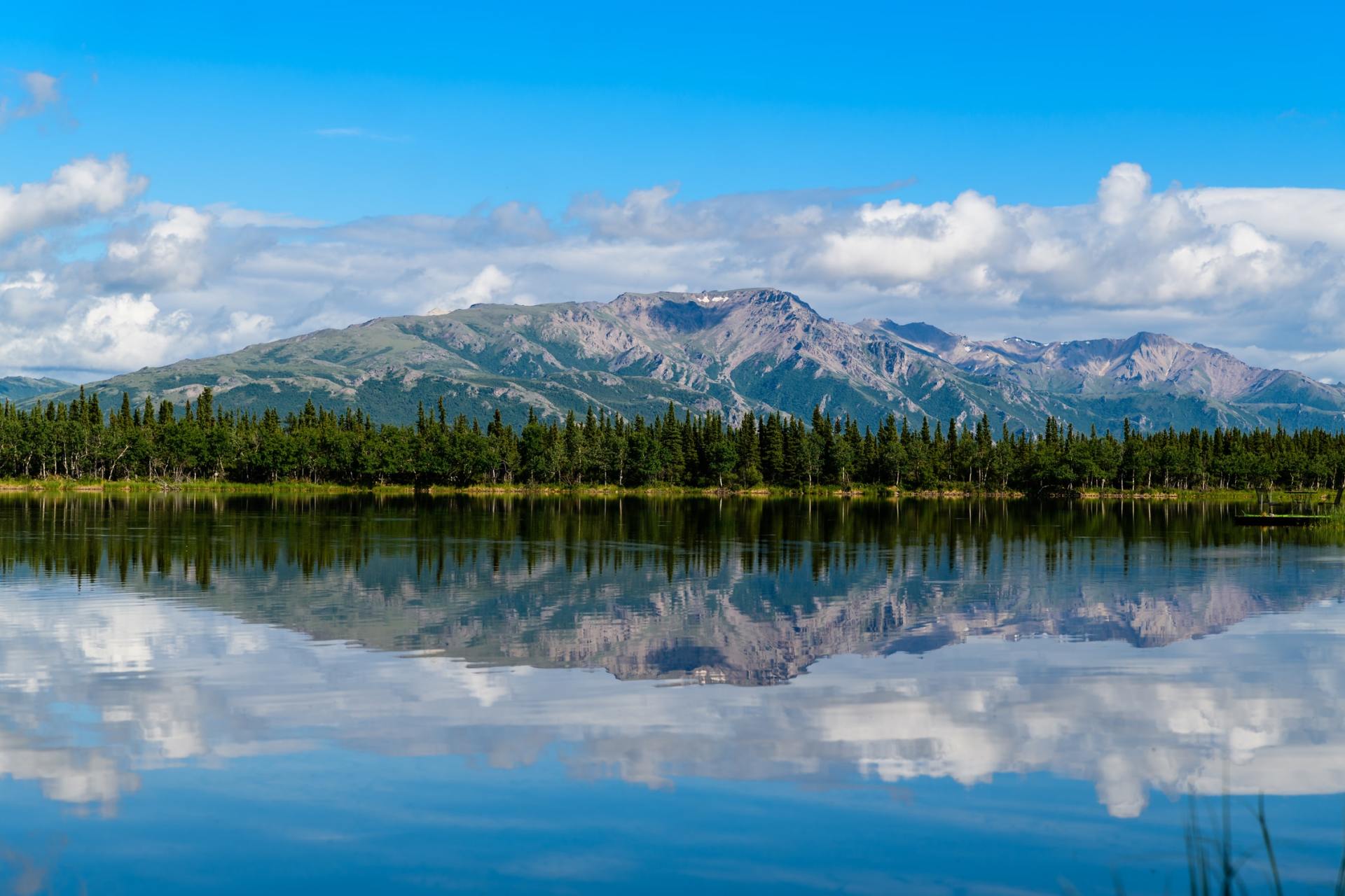 Alaska mountain reflection mirrored in lake