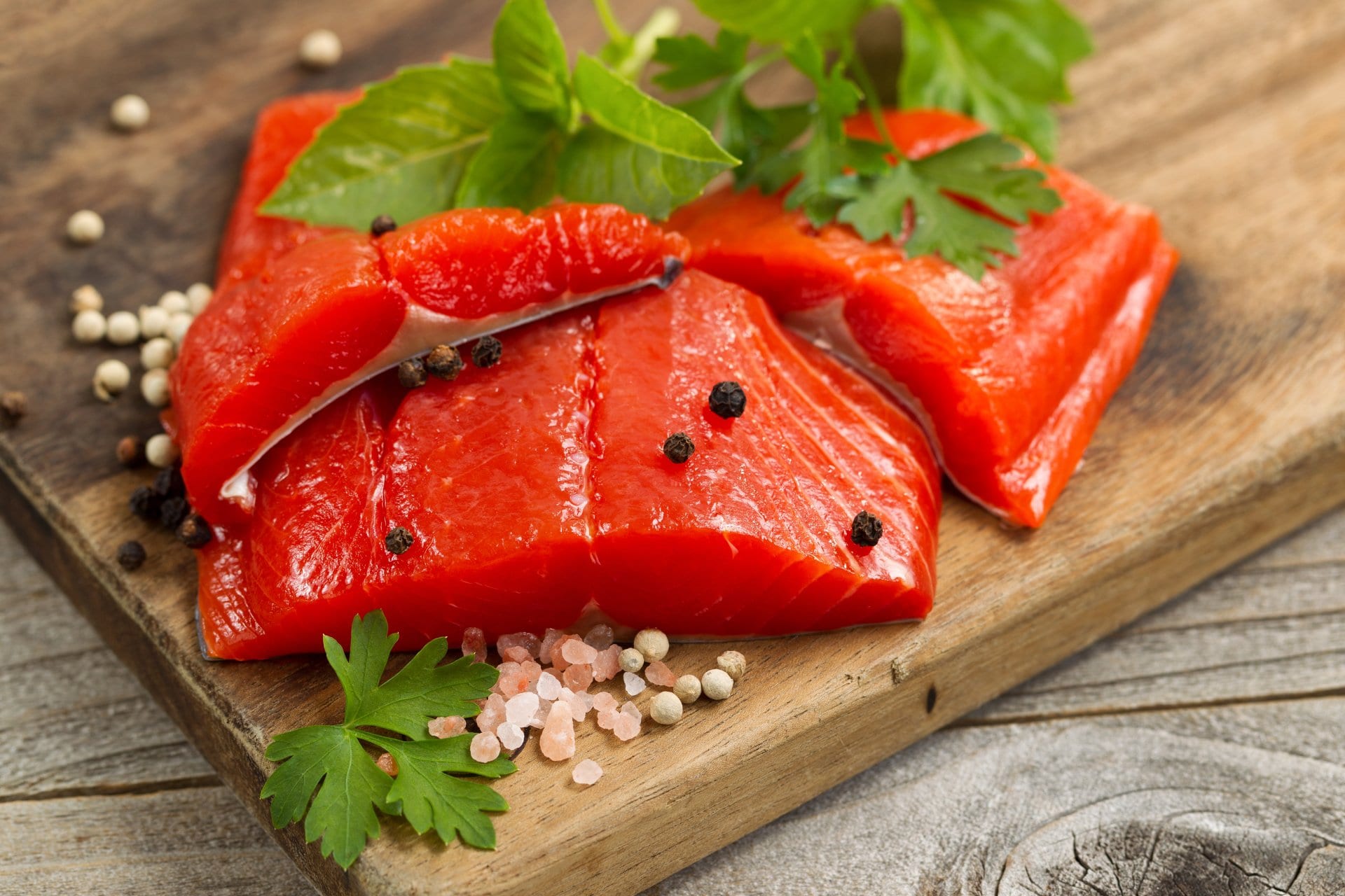 fresh salmon being prepared