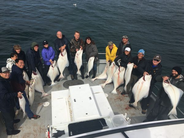 group on boat halibut fishing