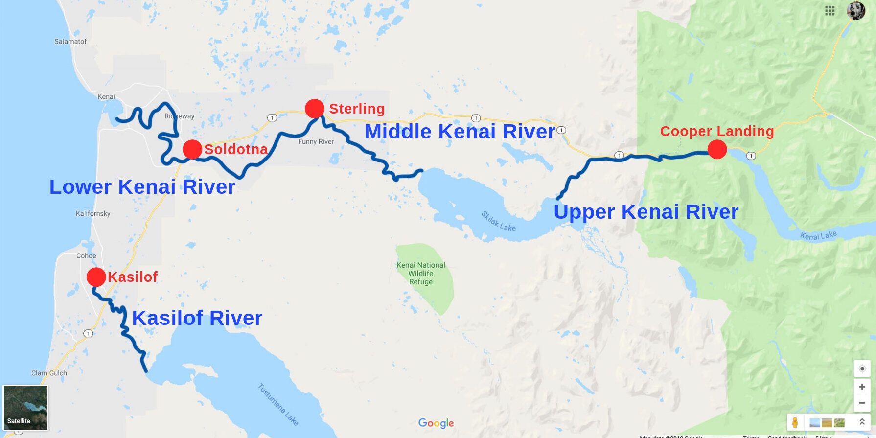 map of kasilof and kenai rivers in alaska
